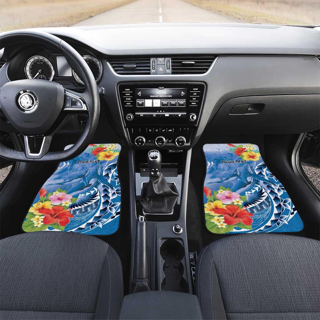 Personalised Yap States Humpback Whale Car Mats Polynesian Tropical Flowers LT9 Set 2pcs - Front Blue - Polynesian Pride