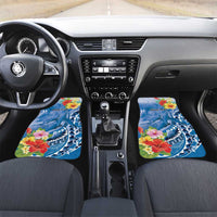 Personalised Yap States Humpback Whale Car Mats Polynesian Tropical Flowers LT9 Set 2pcs - Front Blue - Polynesian Pride