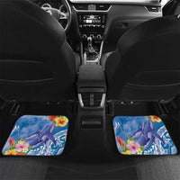 Personalised Yap States Humpback Whale Car Mats Polynesian Tropical Flowers LT9 Set 2pcs - Back Blue - Polynesian Pride