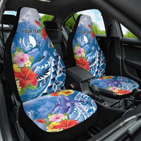 Personalised Yap States Humpback Whale Car Seat Cover Polynesian Tropical Flowers LT9 One Size Blue - Polynesian Pride