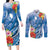 Personalised Yap States Humpback Whale Couples Matching Long Sleeve Bodycon Dress and Long Sleeve Button Shirt Polynesian Tropical Flowers