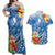 Personalised Yap States Humpback Whale Couples Matching Off Shoulder Maxi Dress and Hawaiian Shirt Polynesian Tropical Flowers