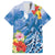 Personalised Yap States Humpback Whale Family Matching Off The Shoulder Long Sleeve Dress and Hawaiian Shirt Polynesian Tropical Flowers