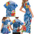 Personalised Yap States Humpback Whale Family Matching Short Sleeve Bodycon Dress and Hawaiian Shirt Polynesian Tropical Flowers