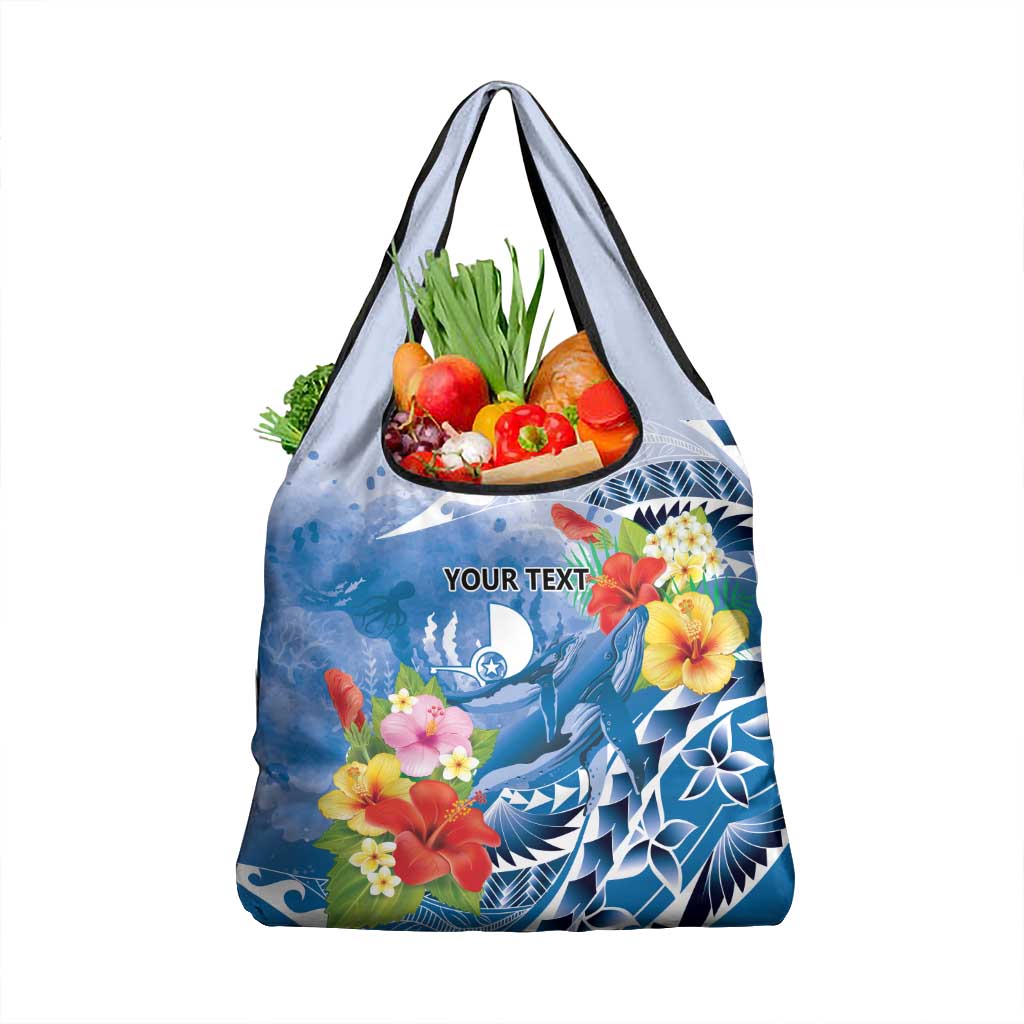 Personalised Yap States Humpback Whale Grocery Bag Polynesian Tropical Flowers