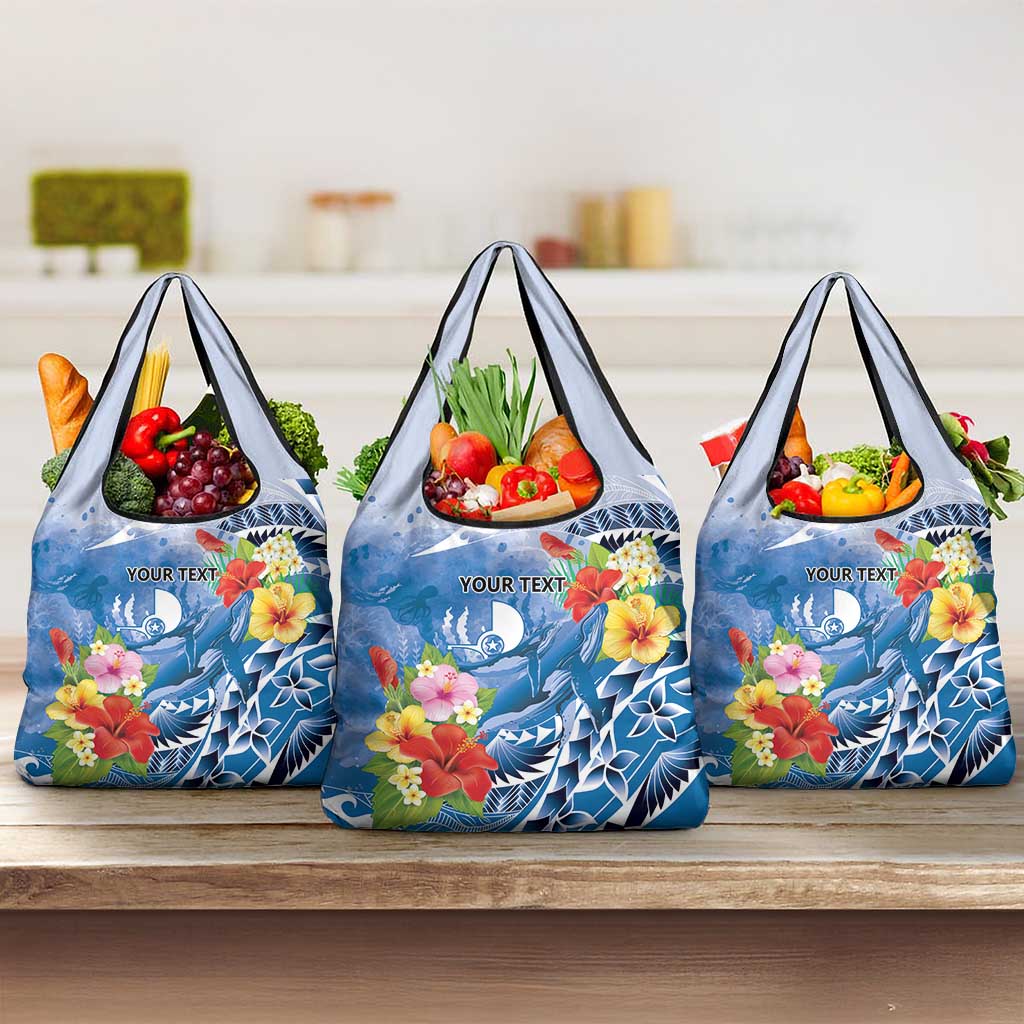 Personalised Yap States Humpback Whale Grocery Bag Polynesian Tropical Flowers LT9 3-pack One Size Blue - Polynesian Pride