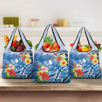 Personalised Yap States Humpback Whale Grocery Bag Polynesian Tropical Flowers LT9 3-pack One Size Blue - Polynesian Pride