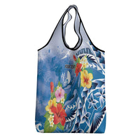 Personalised Yap States Humpback Whale Grocery Bag Polynesian Tropical Flowers LT9 - Polynesian Pride