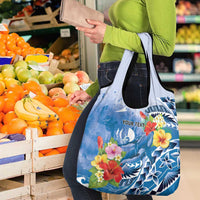 Personalised Yap States Humpback Whale Grocery Bag Polynesian Tropical Flowers LT9 - Polynesian Pride