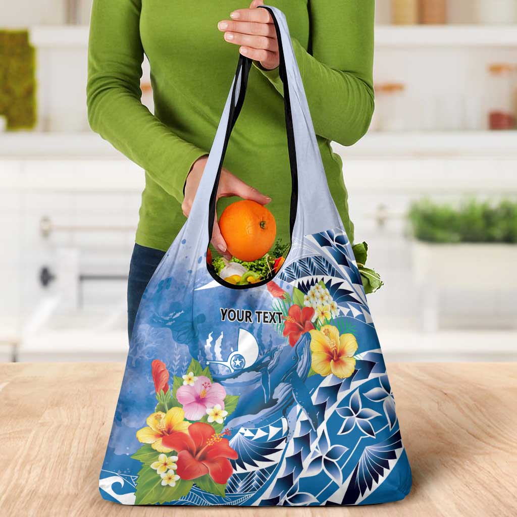 Personalised Yap States Humpback Whale Grocery Bag Polynesian Tropical Flowers LT9 - Polynesian Pride