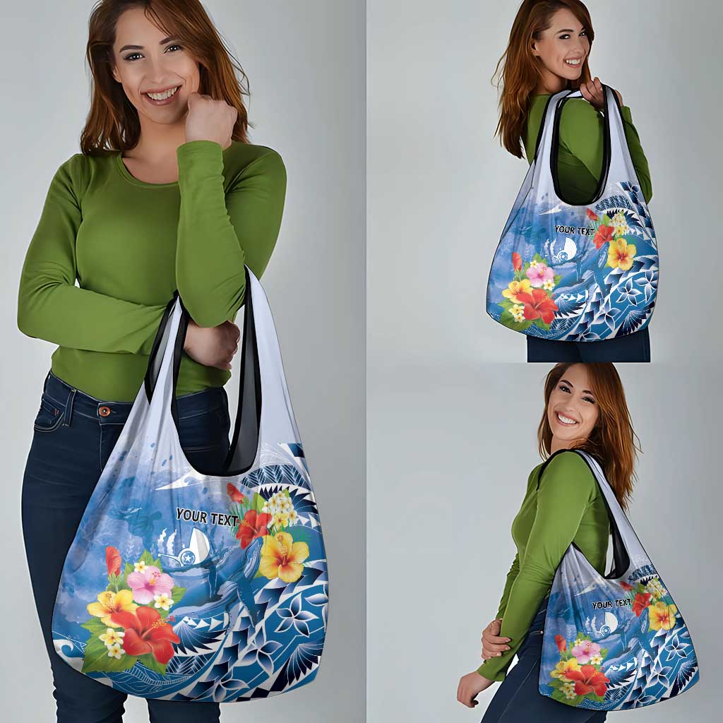 Personalised Yap States Humpback Whale Grocery Bag Polynesian Tropical Flowers LT9 - Polynesian Pride