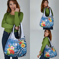 Personalised Yap States Humpback Whale Grocery Bag Polynesian Tropical Flowers LT9 - Polynesian Pride