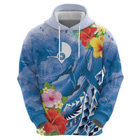 Personalised Yap States Humpback Whale Hoodie Polynesian Tropical Flowers LT9 - Polynesian Pride