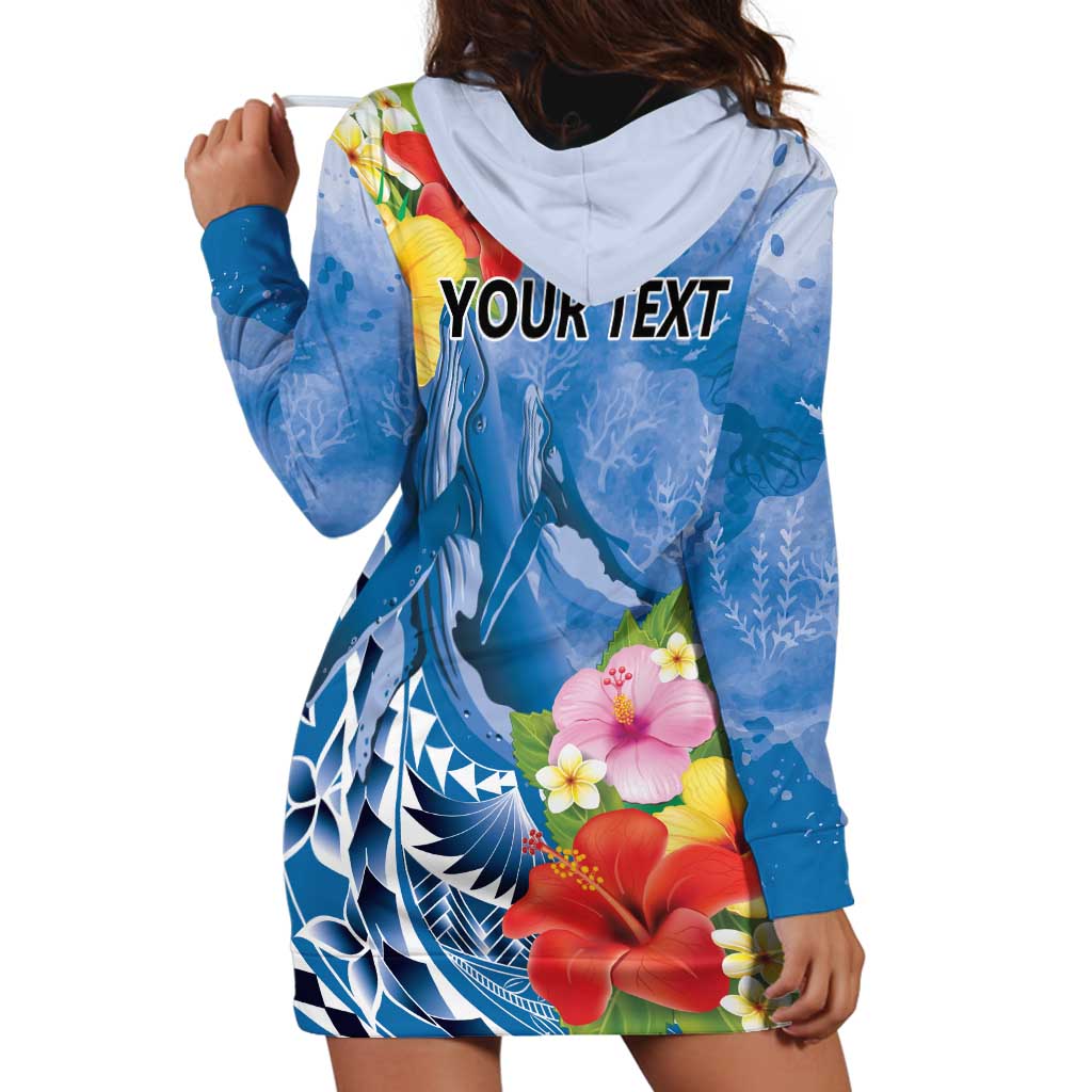 Personalised Yap States Humpback Whale Hoodie Dress Polynesian Tropical Flowers LT9 - Polynesian Pride