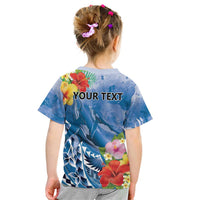 Personalised Yap States Humpback Whale Kid T Shirt Polynesian Tropical Flowers LT9 - Polynesian Pride