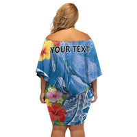 Personalised Yap States Humpback Whale Off Shoulder Short Dress Polynesian Tropical Flowers LT9 - Polynesian Pride