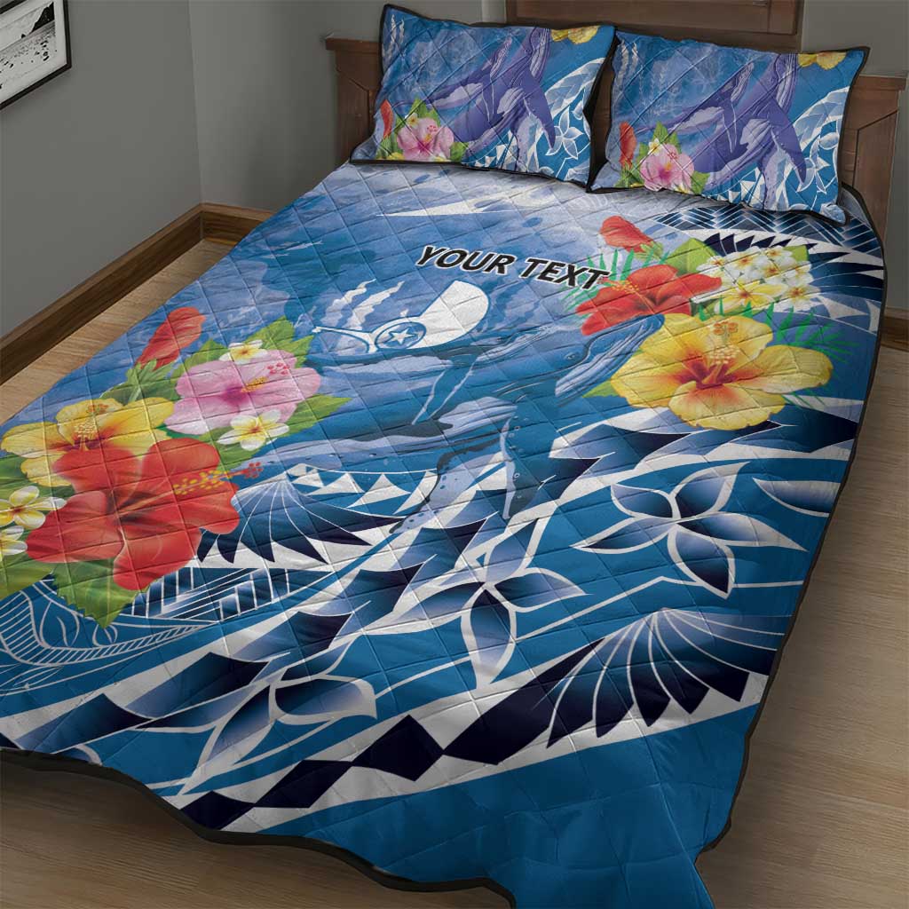 Personalised Yap States Humpback Whale Quilt Bed Set Polynesian Tropical Flowers LT9 - Polynesian Pride