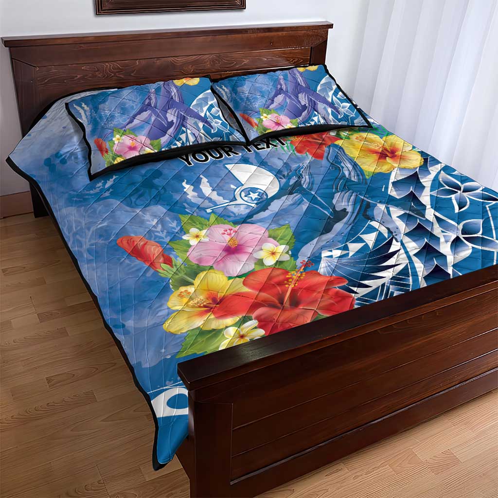 Personalised Yap States Humpback Whale Quilt Bed Set Polynesian Tropical Flowers LT9 - Polynesian Pride