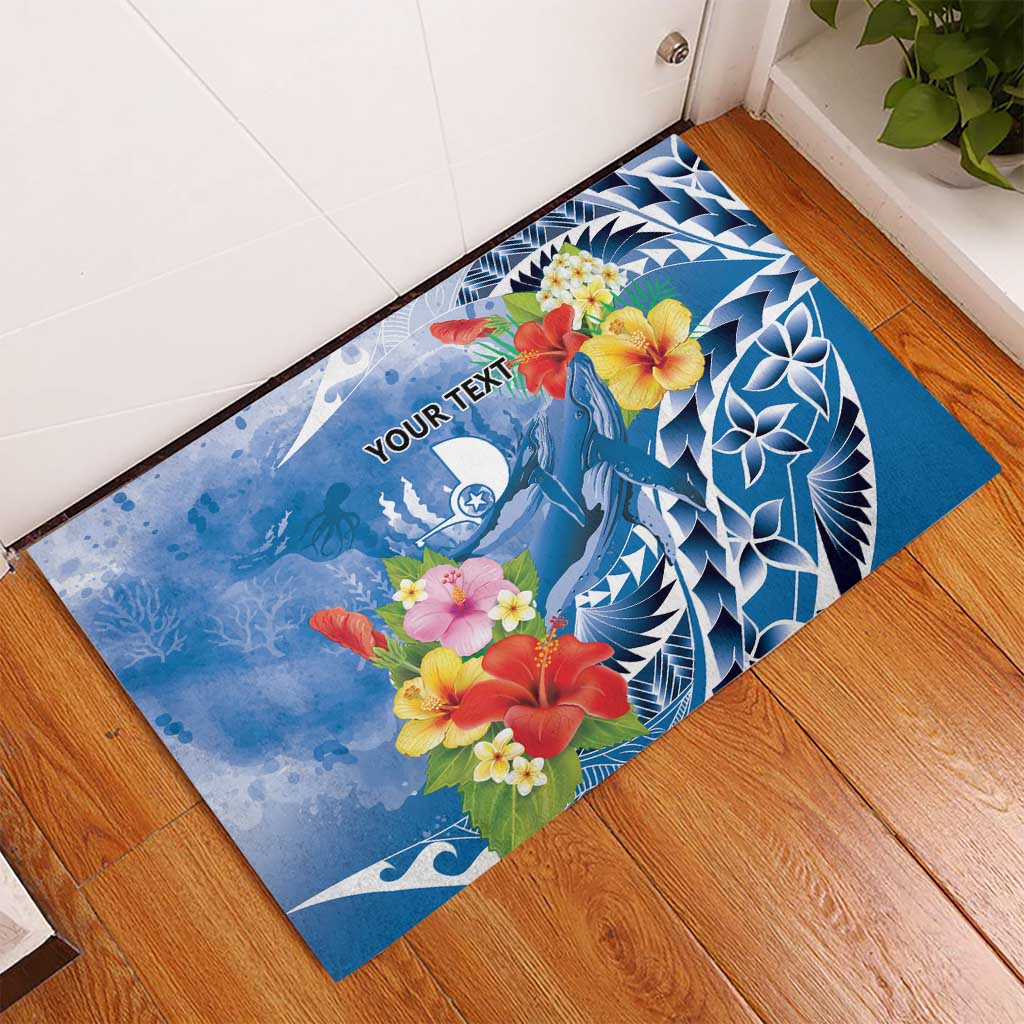 Personalised Yap States Humpback Whale Rubber Doormat Polynesian Tropical Flowers LT9 - Polynesian Pride