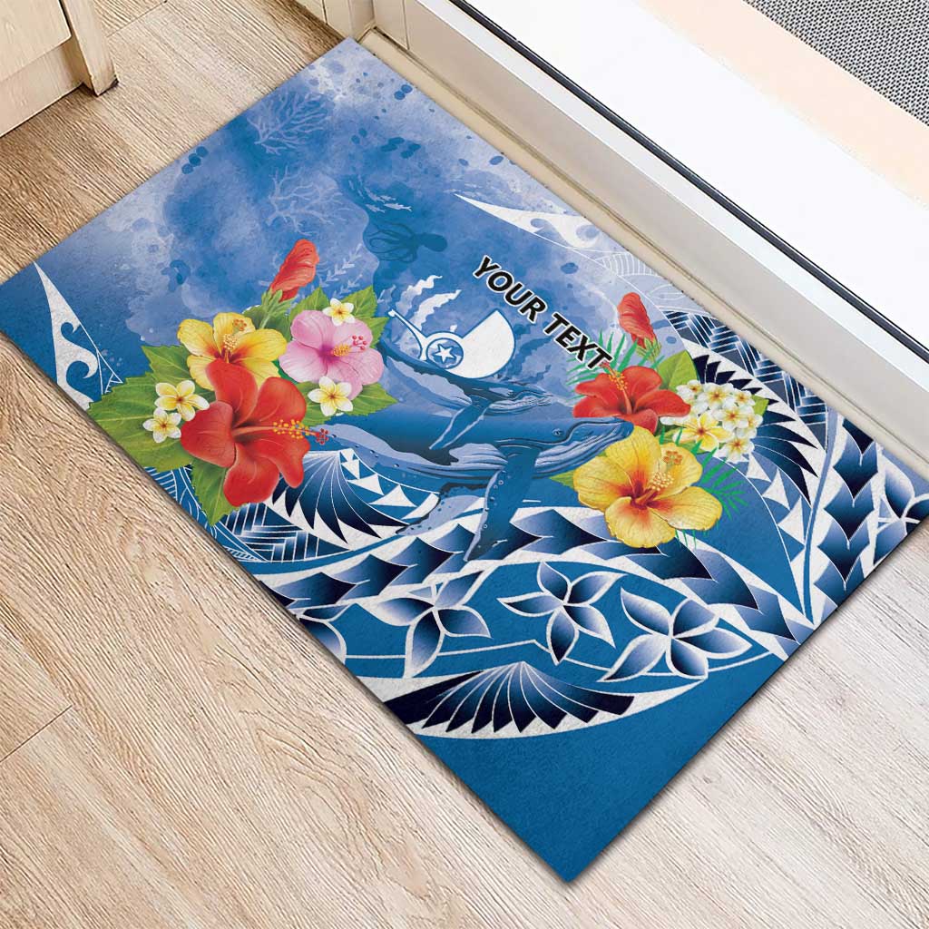 Personalised Yap States Humpback Whale Rubber Doormat Polynesian Tropical Flowers LT9 - Polynesian Pride