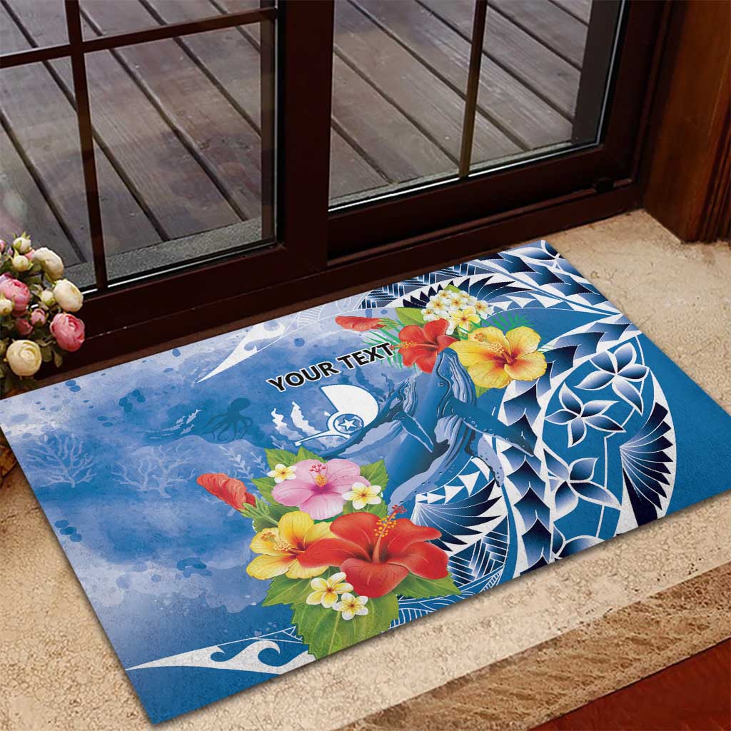 Personalised Yap States Humpback Whale Rubber Doormat Polynesian Tropical Flowers LT9 - Polynesian Pride