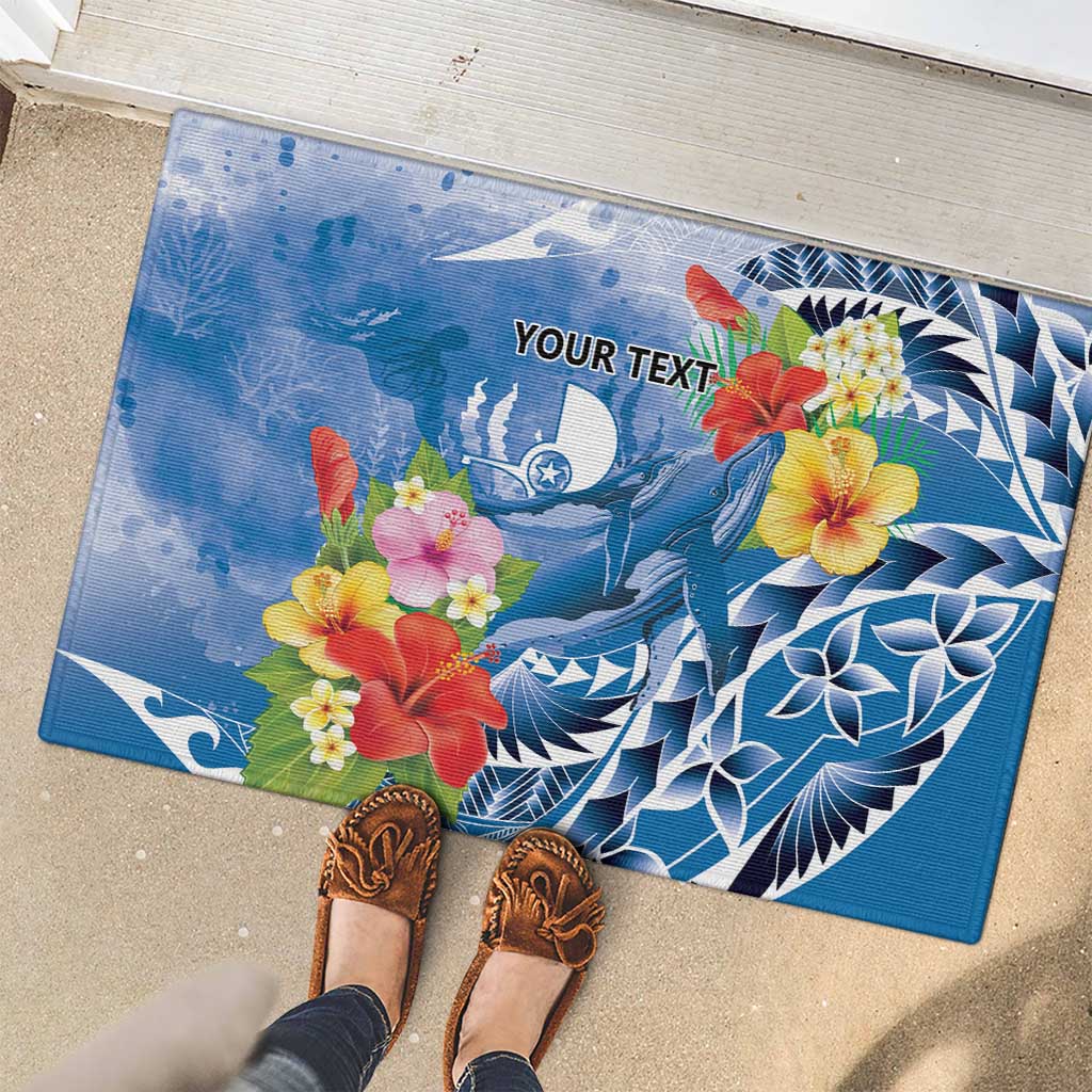 Personalised Yap States Humpback Whale Rubber Doormat Polynesian Tropical Flowers LT9 - Polynesian Pride