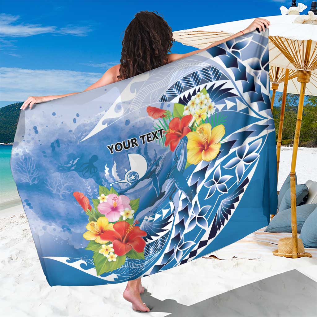 Personalised Yap States Humpback Whale Sarong Polynesian Tropical Flowers LT9 One Size 44 x 66 inches Blue - Polynesian Pride