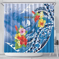 Personalised Yap States Humpback Whale Shower Curtain Polynesian Tropical Flowers LT9 - Polynesian Pride