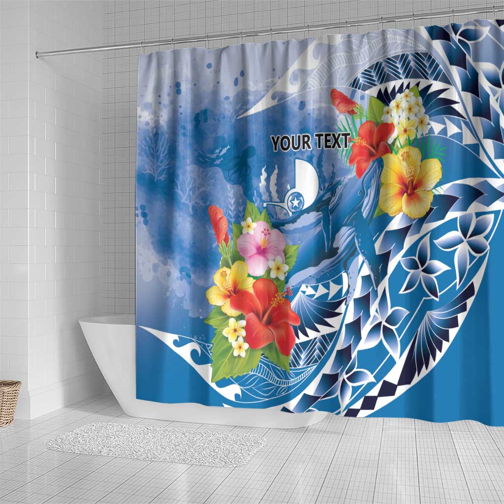 Personalised Yap States Humpback Whale Shower Curtain Polynesian Tropical Flowers LT9 - Polynesian Pride