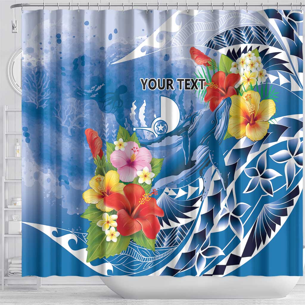 Personalised Yap States Humpback Whale Shower Curtain Polynesian Tropical Flowers LT9 - Polynesian Pride