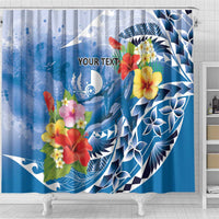 Personalised Yap States Humpback Whale Shower Curtain Polynesian Tropical Flowers LT9 - Polynesian Pride