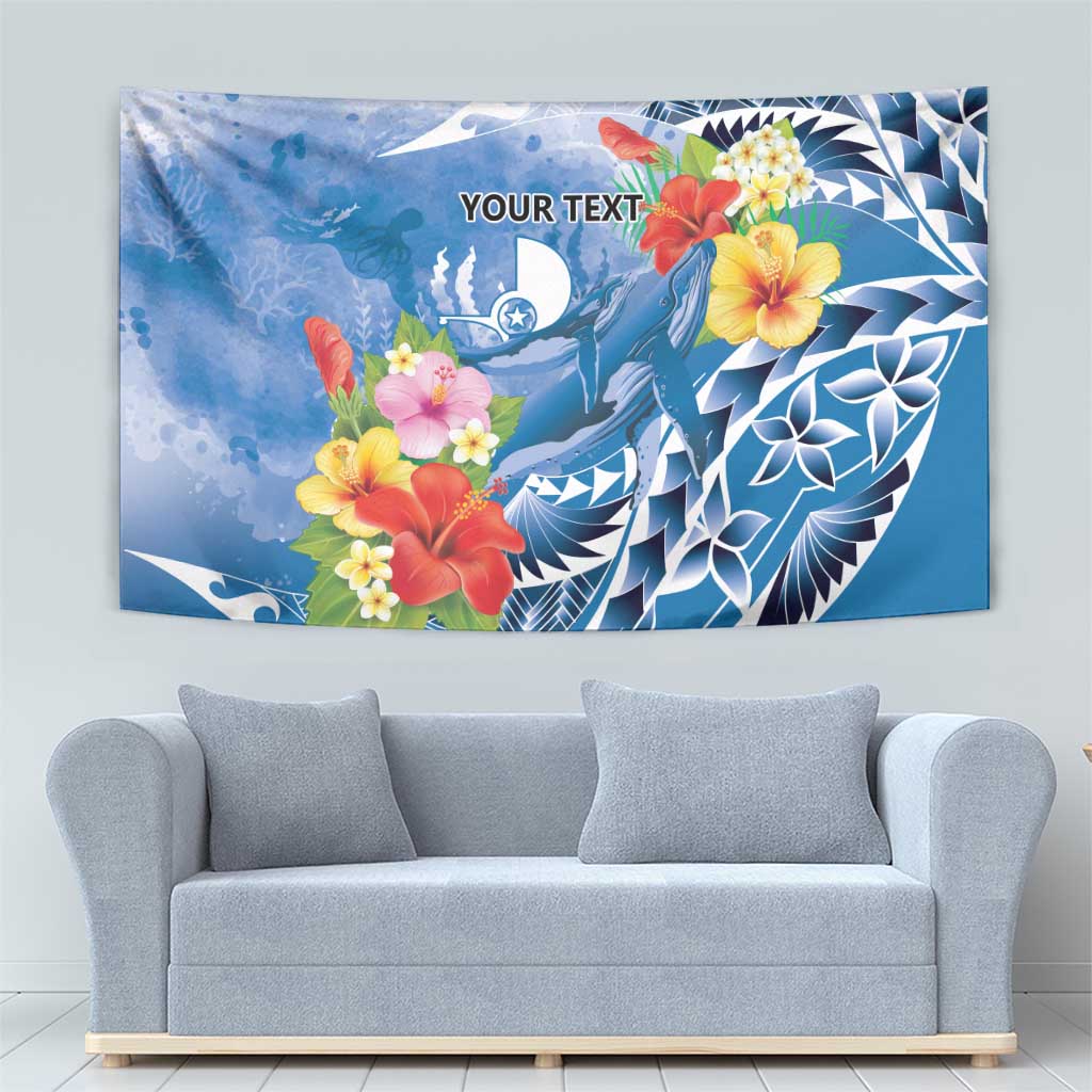 Personalised Yap States Humpback Whale Tapestry Polynesian Tropical Flowers LT9 - Polynesian Pride