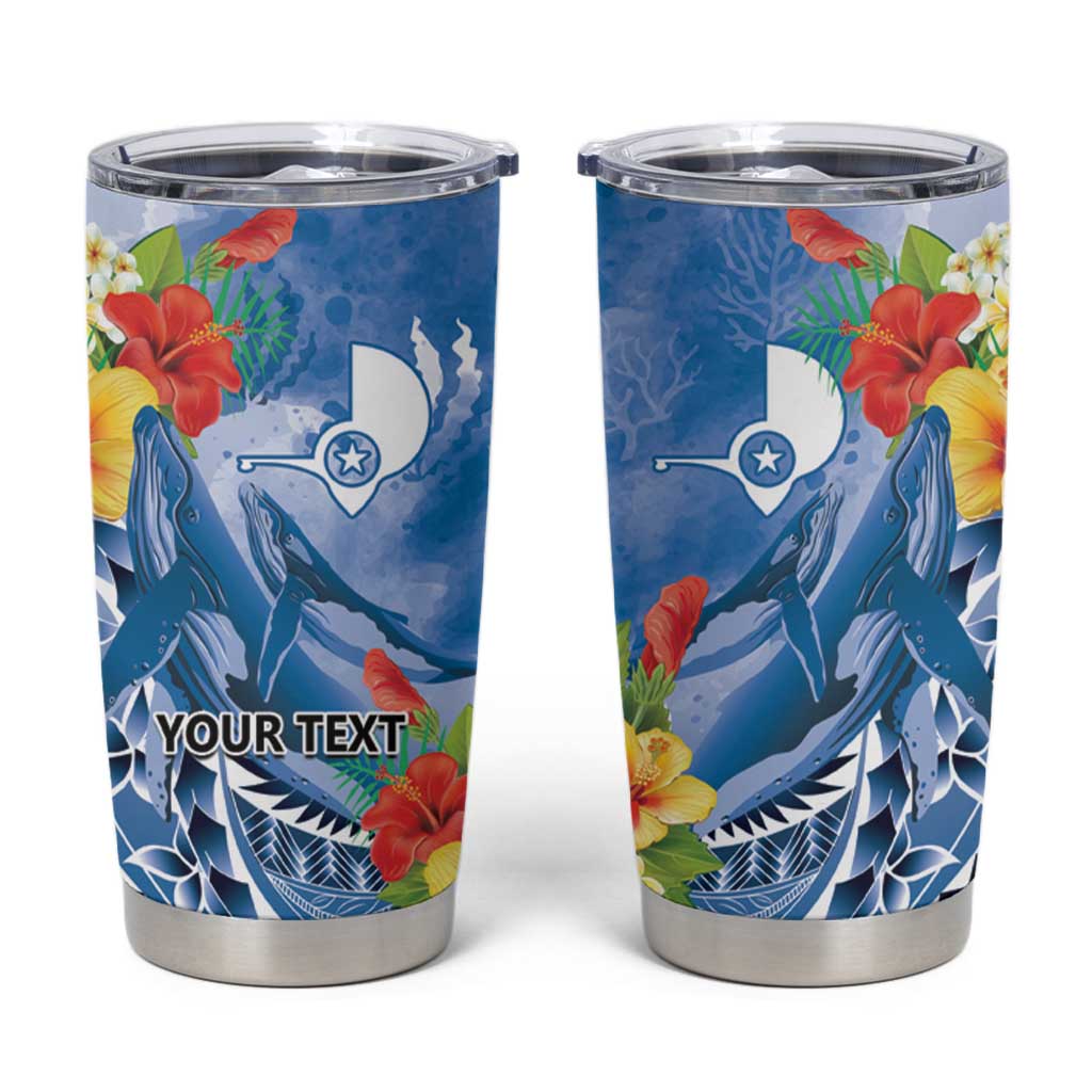 Personalised Yap States Humpback Whale Tumbler Cup Polynesian Tropical Flowers LT9 Blue - Polynesian Pride