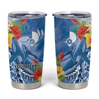 Personalised Yap States Humpback Whale Tumbler Cup Polynesian Tropical Flowers LT9 Blue - Polynesian Pride