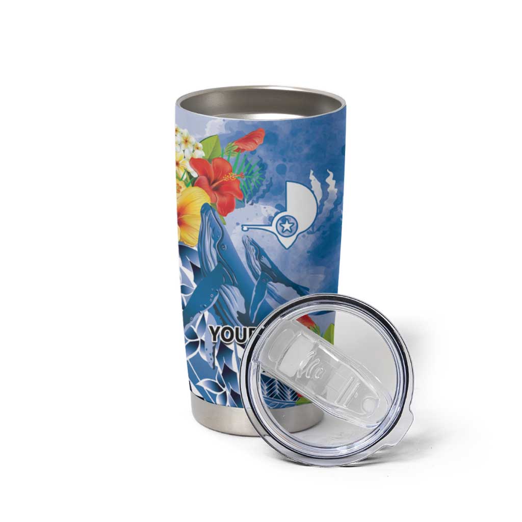 Personalised Yap States Humpback Whale Tumbler Cup Polynesian Tropical Flowers LT9 - Polynesian Pride