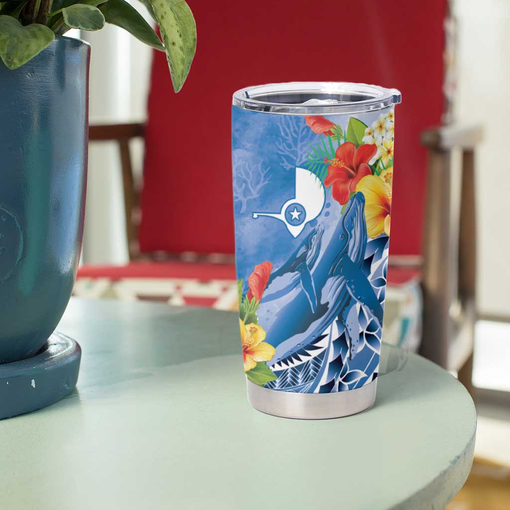 Personalised Yap States Humpback Whale Tumbler Cup Polynesian Tropical Flowers LT9 - Polynesian Pride
