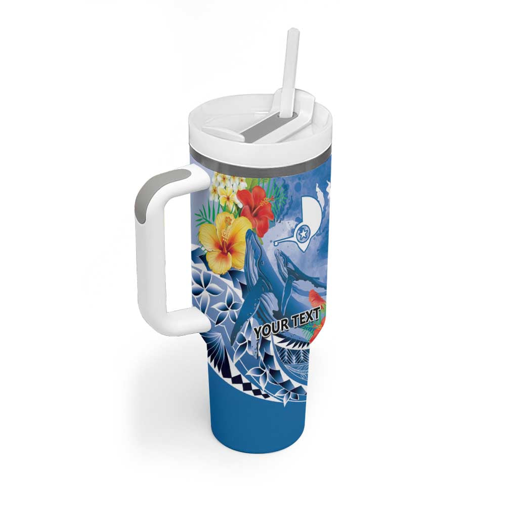 Personalised Yap States Humpback Whale Tumbler With Handle Polynesian Tropical Flowers LT9 - Polynesian Pride