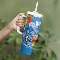 Personalised Yap States Humpback Whale Tumbler With Handle Polynesian Tropical Flowers LT9 - Polynesian Pride