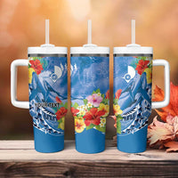 Personalised Yap States Humpback Whale Tumbler With Handle Polynesian Tropical Flowers LT9 - Polynesian Pride