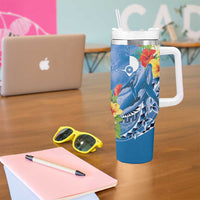 Personalised Yap States Humpback Whale Tumbler With Handle Polynesian Tropical Flowers LT9 - Polynesian Pride