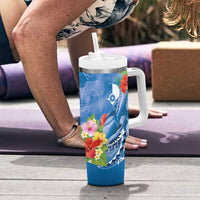 Personalised Yap States Humpback Whale Tumbler With Handle Polynesian Tropical Flowers LT9 - Polynesian Pride