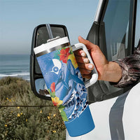 Personalised Yap States Humpback Whale Tumbler With Handle Polynesian Tropical Flowers LT9 - Polynesian Pride