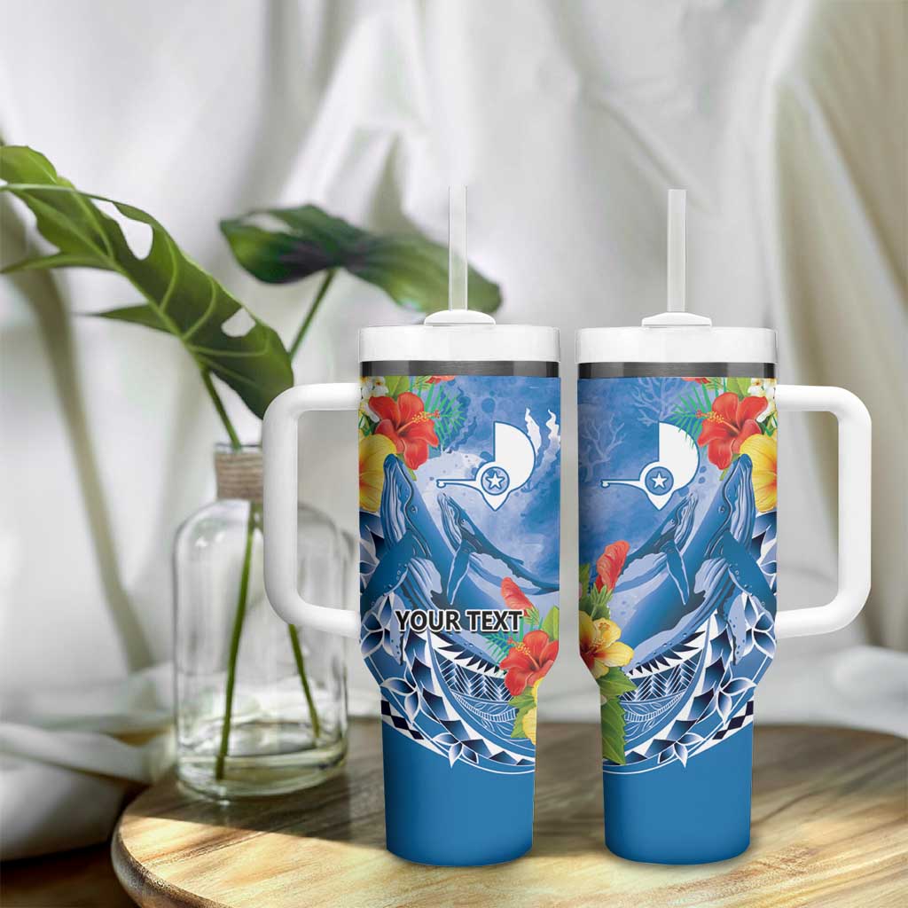 Personalised Yap States Humpback Whale Tumbler With Handle Polynesian Tropical Flowers LT9 - Polynesian Pride