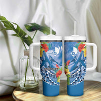 Personalised Yap States Humpback Whale Tumbler With Handle Polynesian Tropical Flowers LT9 - Polynesian Pride
