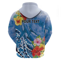 Personalised Yap States Humpback Whale Zip Hoodie Polynesian Tropical Flowers LT9 - Polynesian Pride
