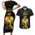 Haitian Negre Marron 1804 Couples Matching Short Sleeve Bodycon Dress and Hawaiian Shirt Black Polynesian Pattern