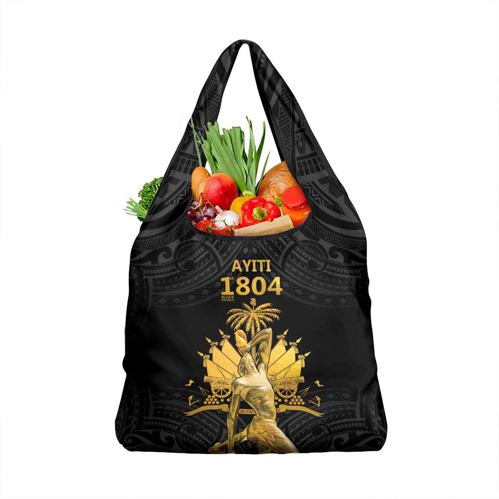 Haitian Negre Marron 1804 Grocery Bag Black Polynesian Pattern LT9 1-pack One Size Black - Polynesian Pride