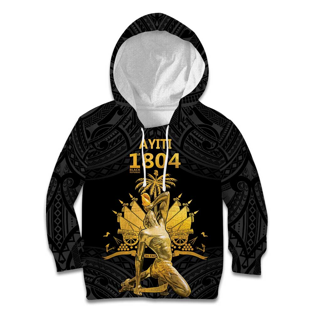 Haitian Negre Marron 1804 Kid Hoodie Black Polynesian Pattern LT9 Hoodie Black - Polynesian Pride