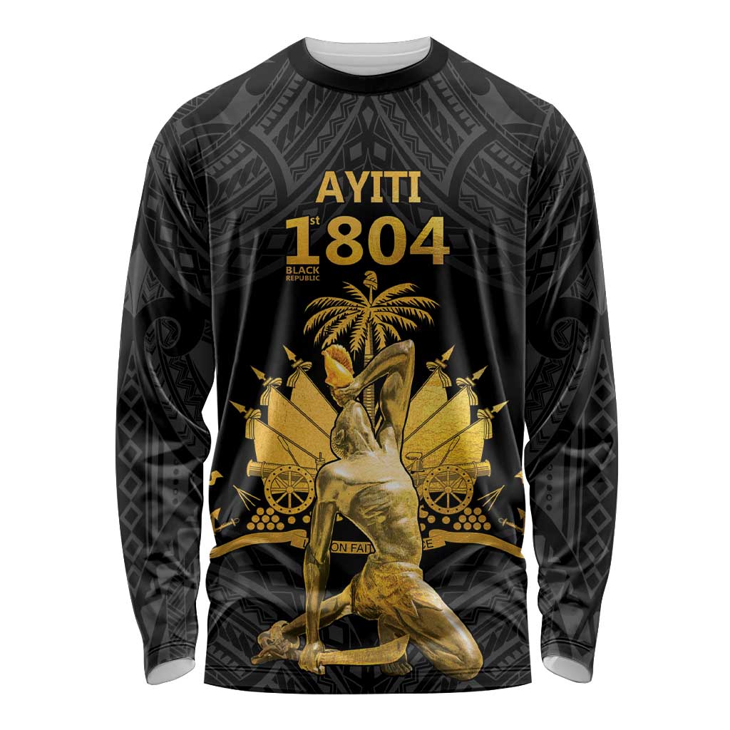 Haitian Negre Marron 1804 Long Sleeve Shirt Black Polynesian Pattern LT9 Unisex Black - Polynesian Pride