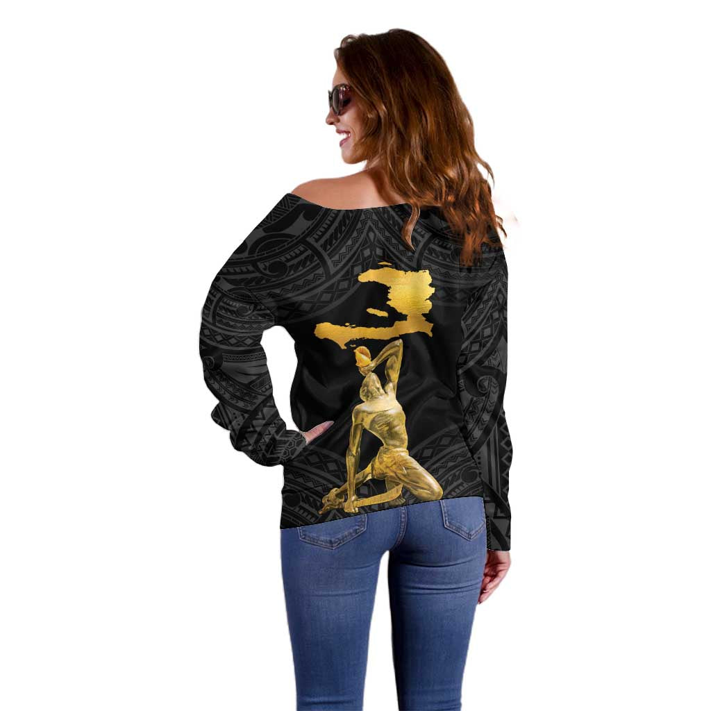 Haitian Negre Marron 1804 Off Shoulder Sweater Black Polynesian Pattern LT9 - Polynesian Pride